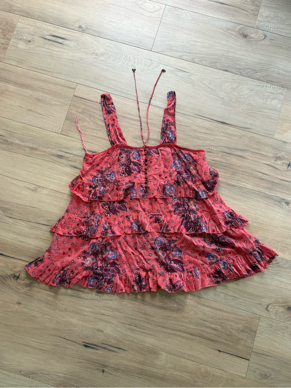 Women's Coral/Red Floral Ruffle Tank Top